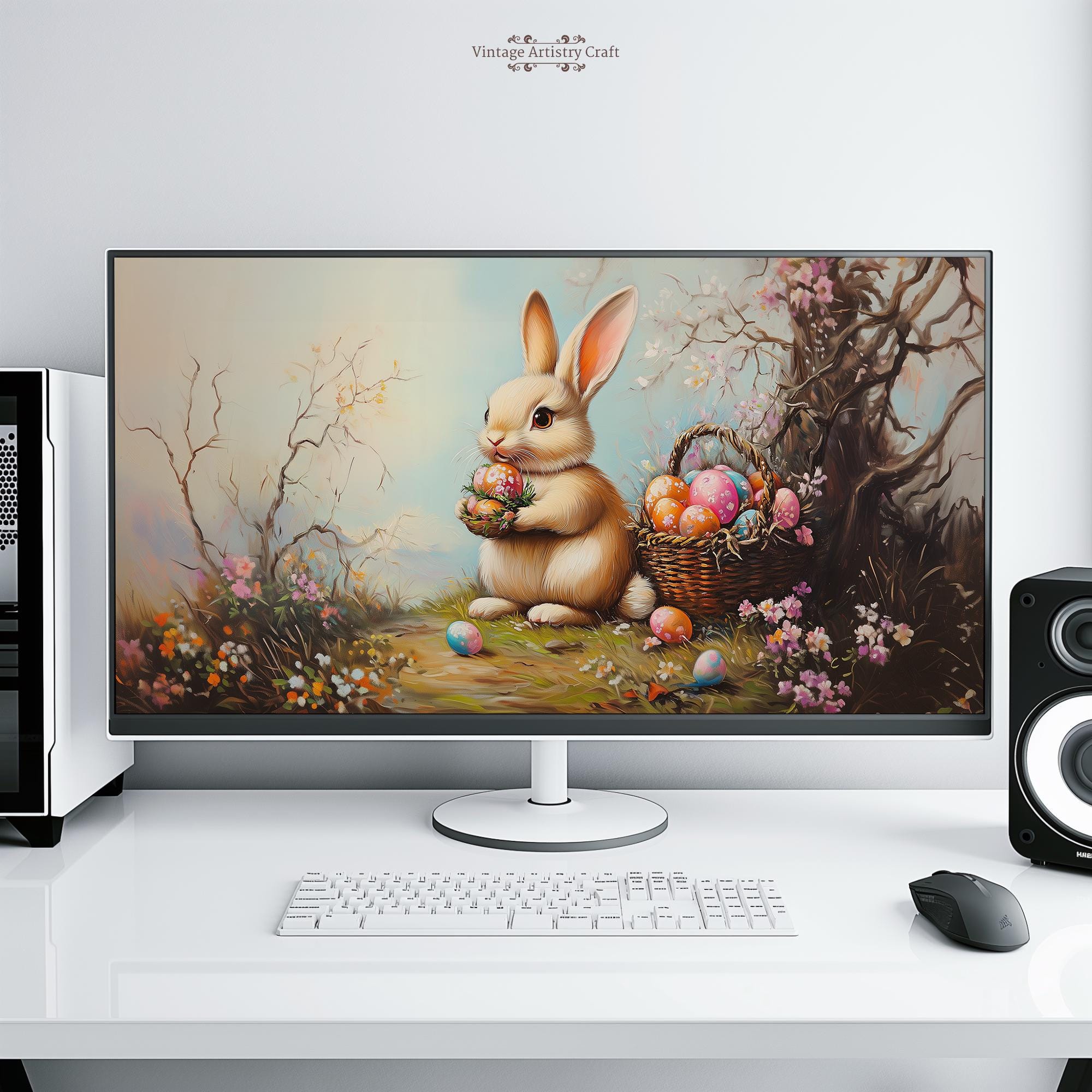 Cute Easter Bunny Rabbit Spring Desktop Wallpaper 4K PC Mac Laptop