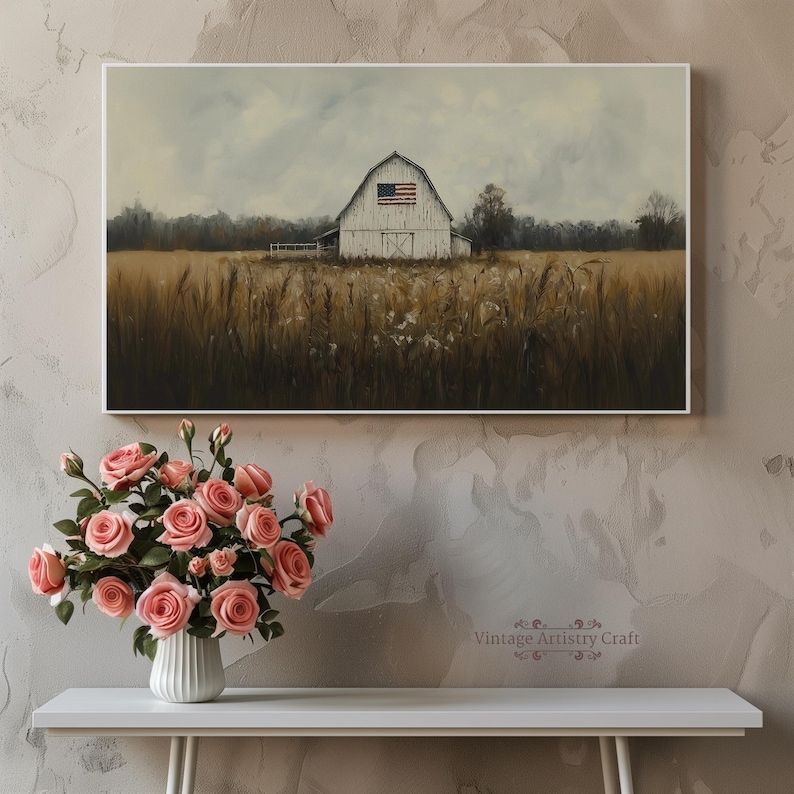 July Rastic Background Frame Frame TV Art 4th of July, Rustic American Flag Old Barn, American ...