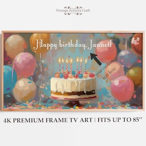 Personalized Samsung Frame TV Art, Happy Birthday TV Frame, Bday Cake, Custom Birthday Gift, Vintage Party Wall Art Instant Digital Download