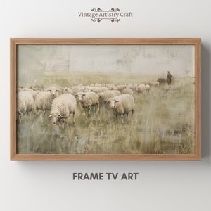 春のSamsungフレームテレビアート、イースターの羊、ヴィンテージの羊の絵画、田舎の風景、イースターの農家の装飾、デジタルダウンロード