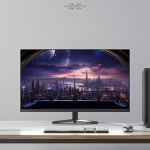 Ästhetischer Futuristischer Sci-Fi Desktop Wallpaper Futuristische Stadt 4K PC Macbook Laptop iMac Gaming Wallpaper Hintergrund OSS Digital Instant Download
