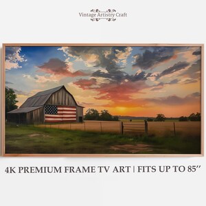 Frame TV Art 4th of July, Rustic American Flag Old Barn Sunset, American Heritage Frame TV, Summer TV Art, Independence Day Digital Download