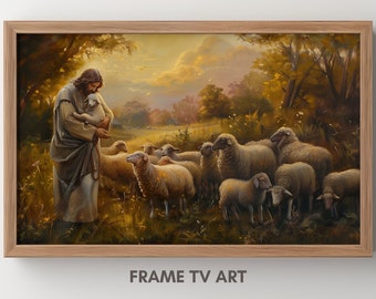 Frame TV Art, Jesus the Good Shepherd, Christian Religious Oil Painting, Instant Download Spring Smart TV Wallpaper, Digital Art Download