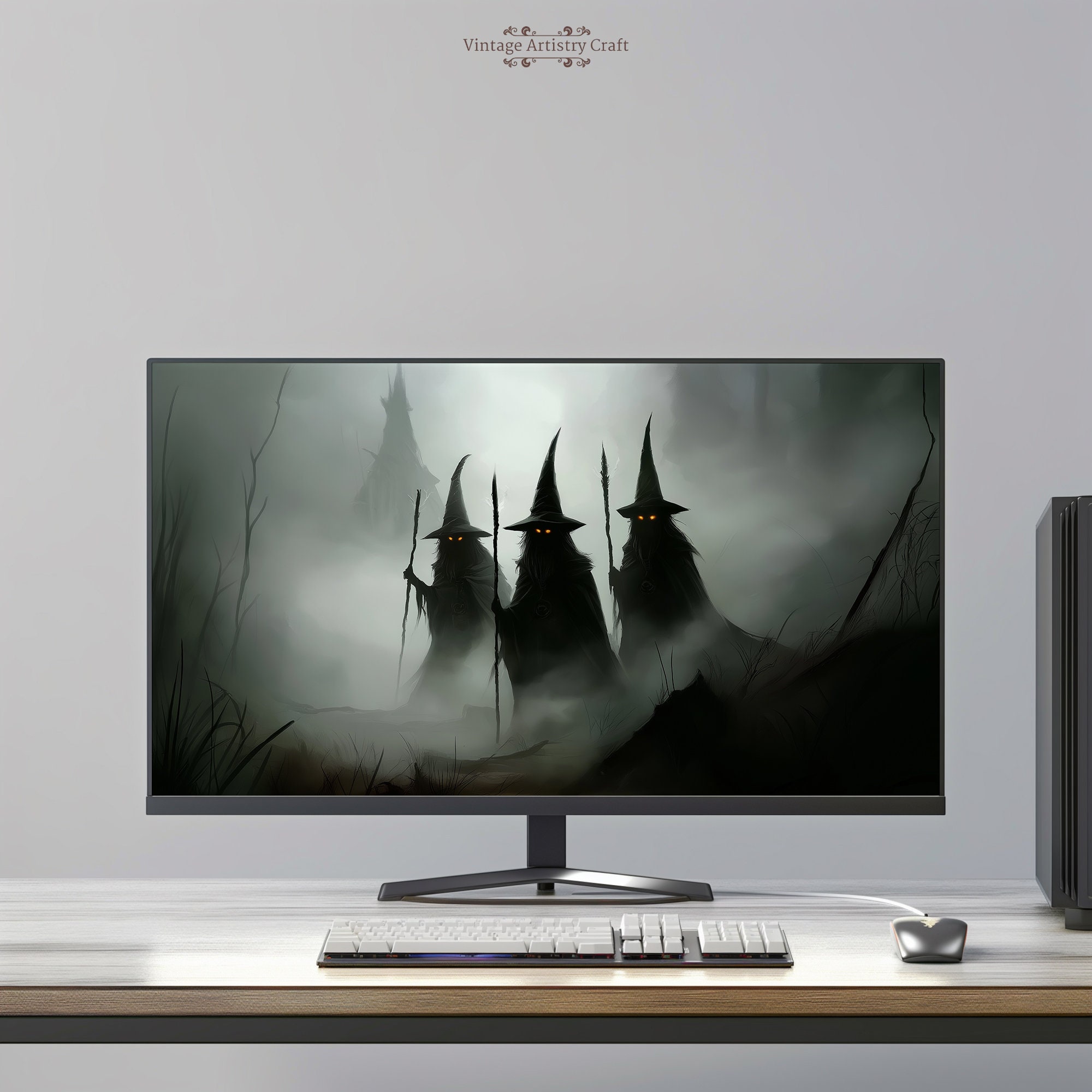 Witches With Pointy Hat Spooky Halloween Desktop Wallpaper, Aesthetic ...