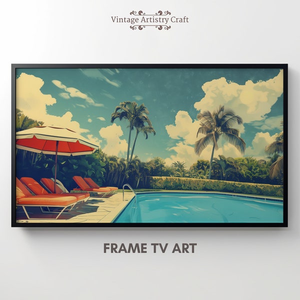 Vintage Samsung Frame TV Art, Retro Poolside Vibes, Summer Digital Download, Aesthetic Bohemian Beach Decor for TV