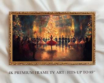 Vintage Nutcracker Ballet Christmas Art, Elegant Holiday Ballroom Scene Frame TV Artwork (Digital Download)