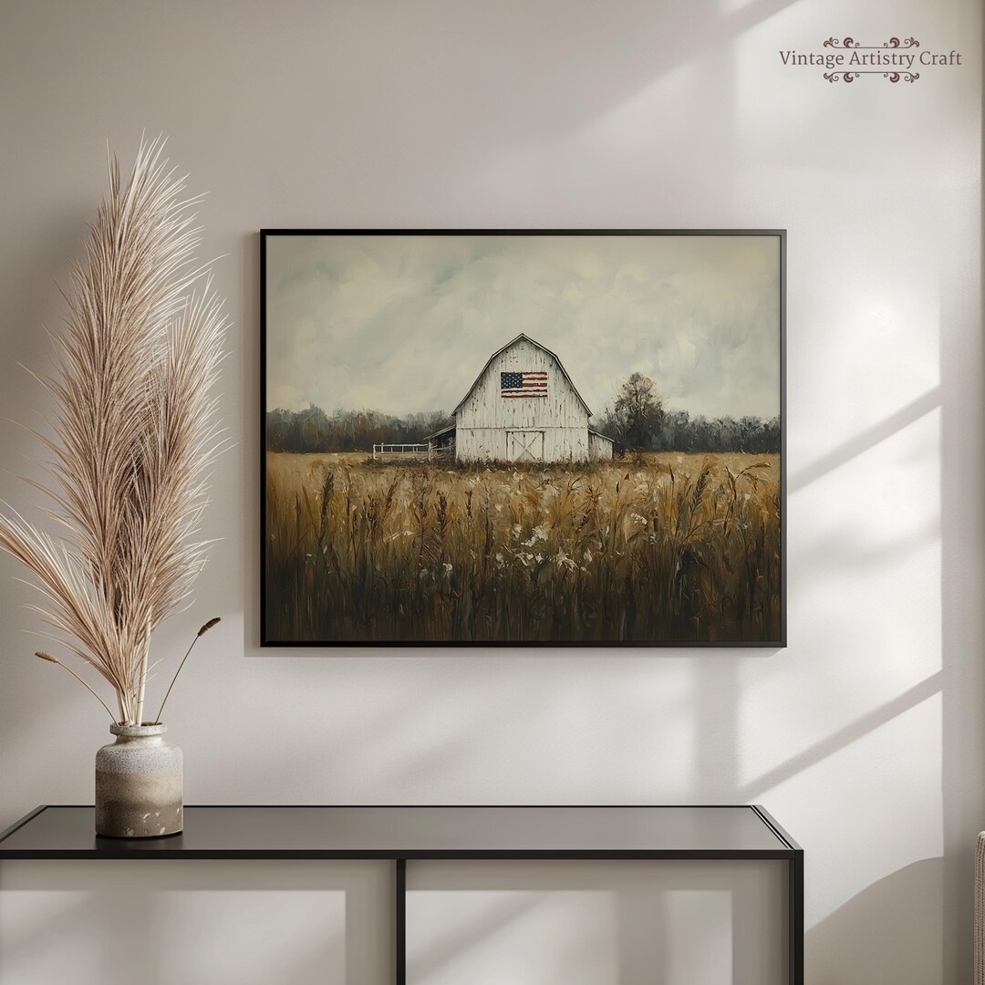 American Flag Barn Digital Print, Printable Rustic 4th of July ...