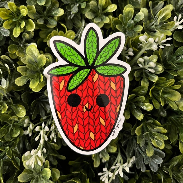 Knit Strawberry Sticker Waterproof Vinyl Sticker, Cute Food Sticker