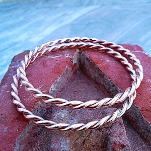 Set of 2 Twisted Pure Copper Bangles – Handmade Wire Bracelets, Rustic Boho Stacking Cuffs, Artisan Copper Jewelry for Men & Women Bangle