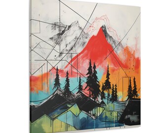 Trendy Colourful Mountain Wall Art Canvas, Funky Wall Art Abstracts, Mountain Print, Minimalist Wall Art, Square Prints, Ready to Hang V4