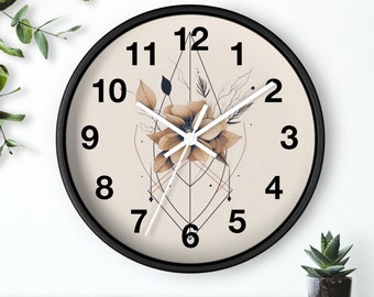 Vintage Flower Wall Clock, Retro Abstract Wall Clock, Minimalist Wall Clock, Home Cottage Cabin Wall Clock, Unique Wood Frame Wall Clock V24