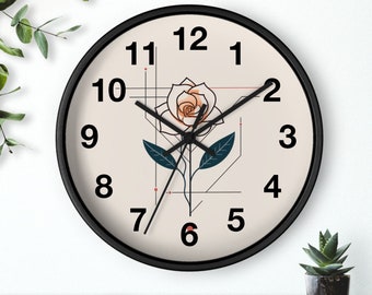 Boho-Rosen-Wanduhr, abstrakte Retro-Uhr, minimalistische moderne Wanduhr, Home Cottage Cabin-Wanduhr, einzigartige Holzrahmen-Wanduhr V11