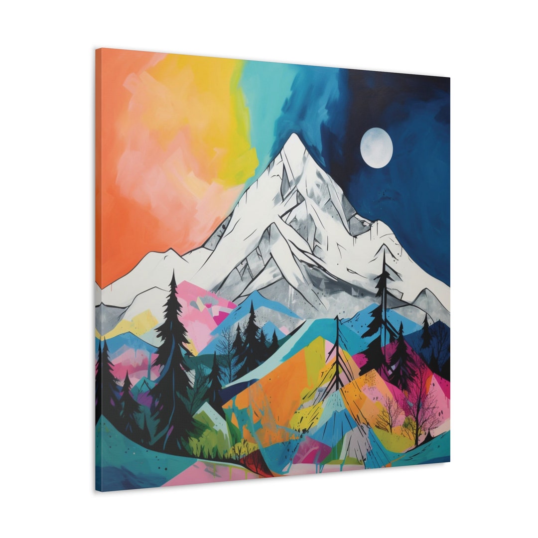 Trendy Colourful Mountain Wall Art Canvas, Funky Wall Art Abstracts