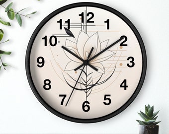 Abstract Flower Wall Clock, Modern Retro Wall Clock, Neutral Clock, Home Cottage Cabin Wall Clock, Housewarming Gift, Unique Wood Clock V8