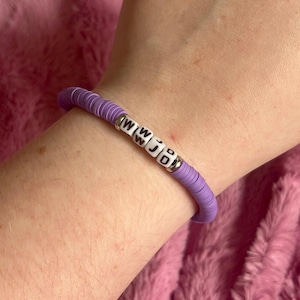 WWJD Purple Flat Bead Christian Bracelet