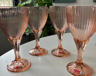 Fostoria Monet Pink/Peach Wine or Water Glass set of 4