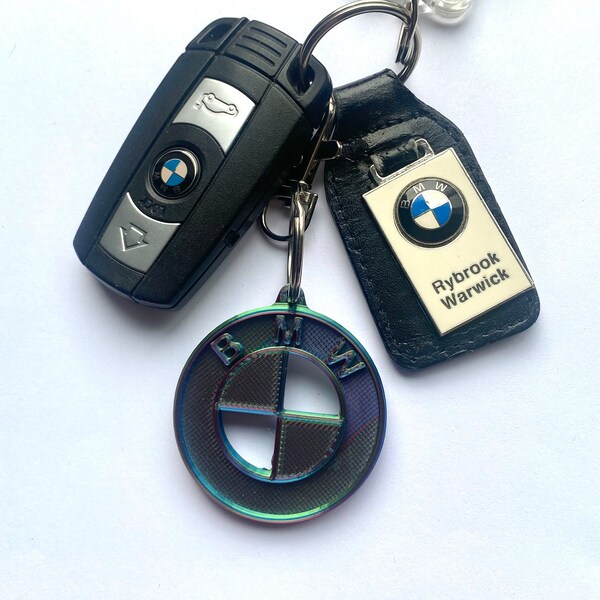 BMW Logo Metal & Glass Keychain – Black Round Key Ring