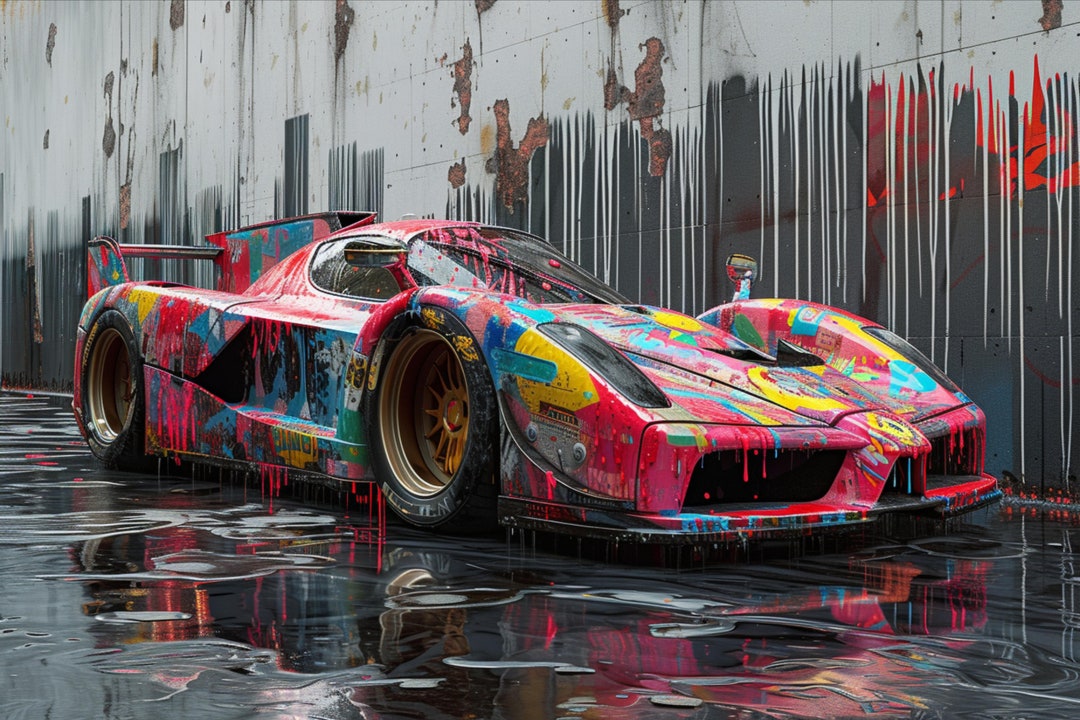 Colorful Racing Car Digital Wallpaper, Abstract Art Car Print, High ...