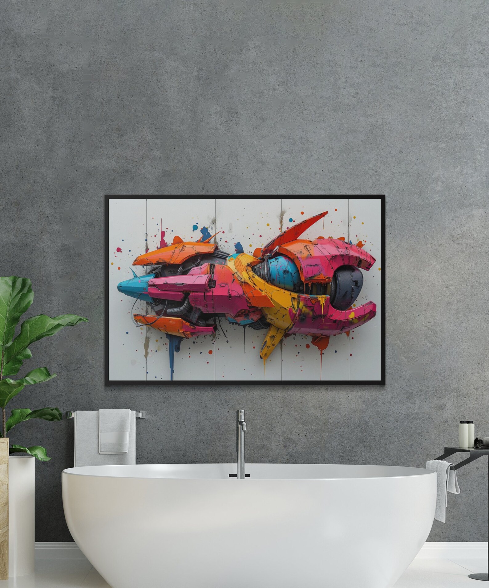 Abstract Digital Wall Art, Colorful Exploding Spaceship, Modern Decor ...
