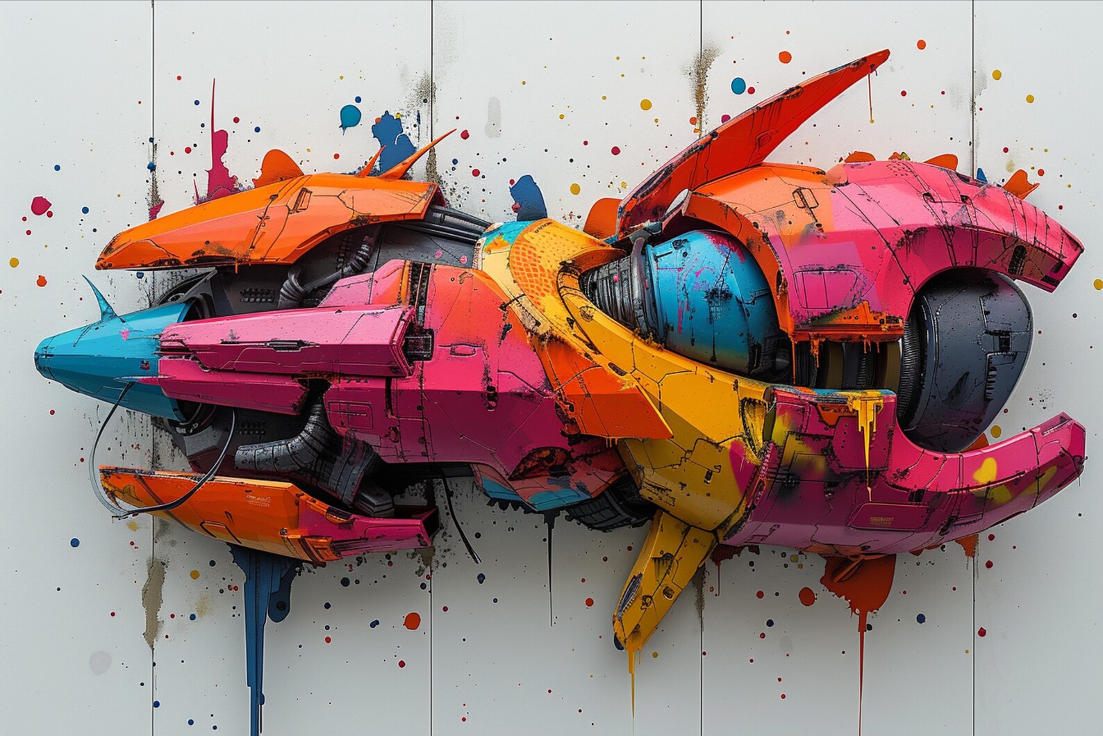 Abstract Digital Wall Art, Colorful Exploding Spaceship, Modern Decor ...