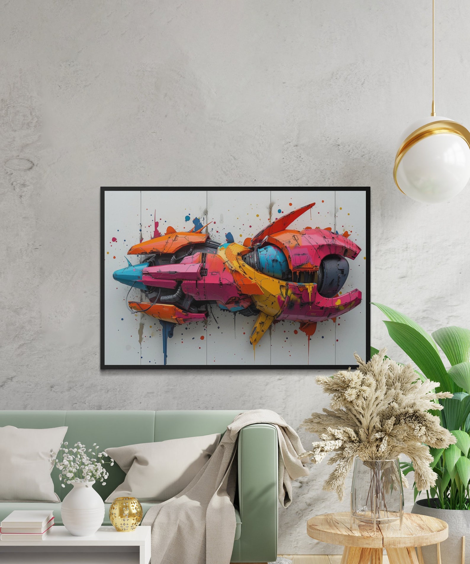 Abstract Digital Wall Art, Colorful Exploding Spaceship, Modern Decor ...