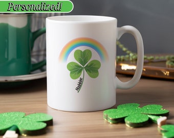 Personalized Shamrock with rainbow Mug