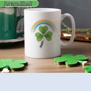 Personalized Shamrock with rainbow Mug