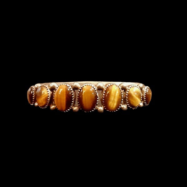 Authentic Vintage Navajo Native American Stamped/Signed PY Patrick Yazzie Sterling Silver Tiger's Eye Gemstone Cluster Cuff Bracelet