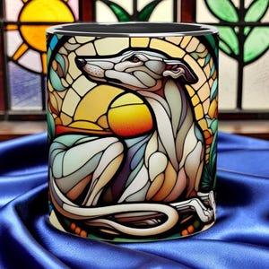 Greyhound, Art Nouveau Stained Glass Effect Artwork - White 11oz Ceramic Mug Bild 8
