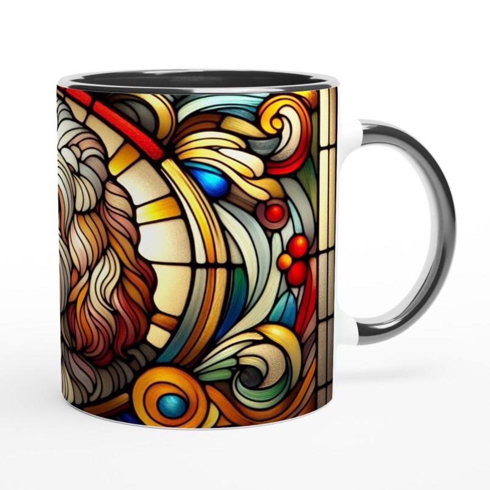 Stained Glass Cockapoo Cockapoo, Art Nouveau Stained Glass Effect Artwork - White 11oz Ceramic ...