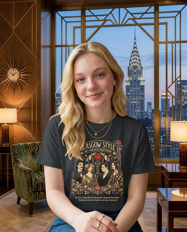 Camiseta estilo Art Nouveau de Glasgow / Camiseta de algodón inspirada en Mackintosh / Diseño escocés vintage / Unisex (Tallas S - 5XL) imagen 13