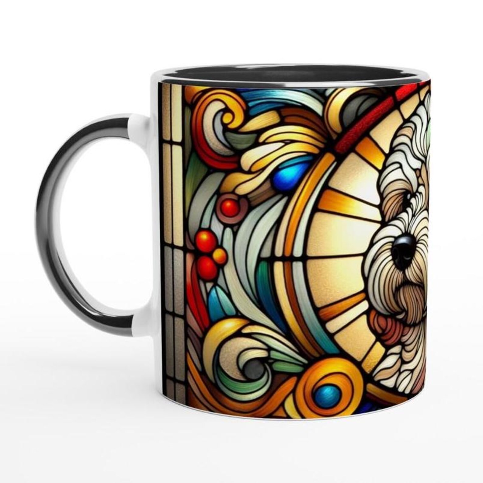 Stained Glass Cockapoo Cockapoo, Art Nouveau Stained Glass Effect Artwork - White 11oz Ceramic ...