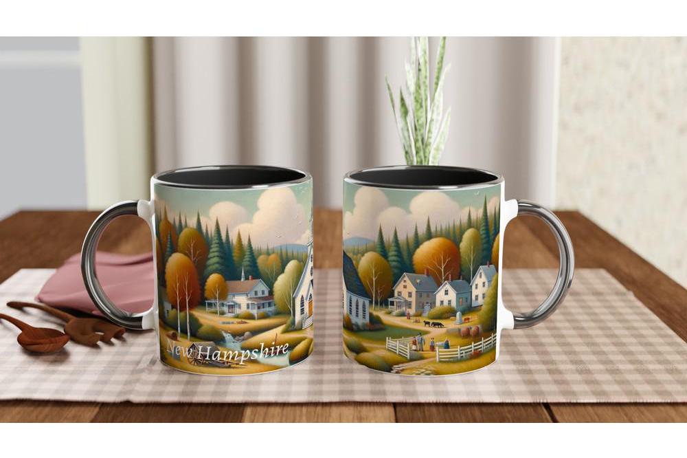 New Hampshire, Die Vereinigten Staaten von Kaffee (29/50): Auf dem Bauernhof - Weißer 11oz Keramikbecher mit Farbe im Inneren