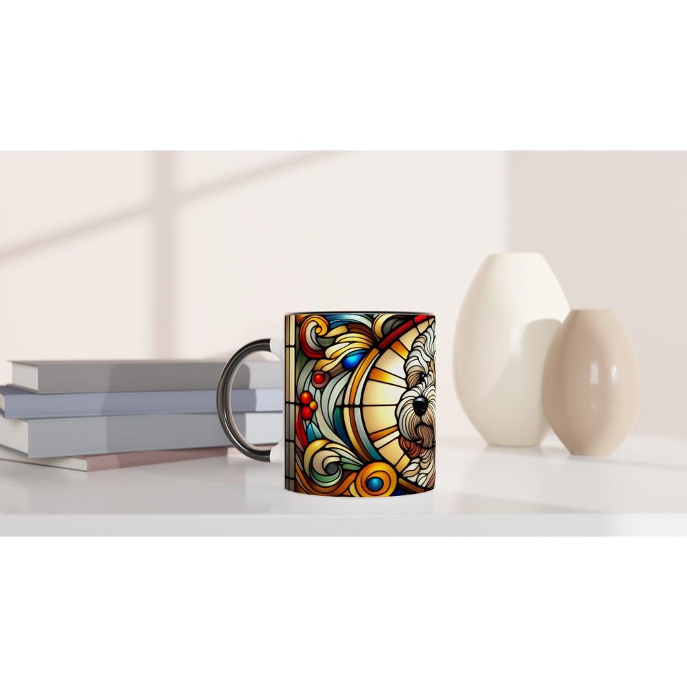 Stained Glass Cockapoo Cockapoo, Art Nouveau Stained Glass Effect Artwork - White 11oz Ceramic ...