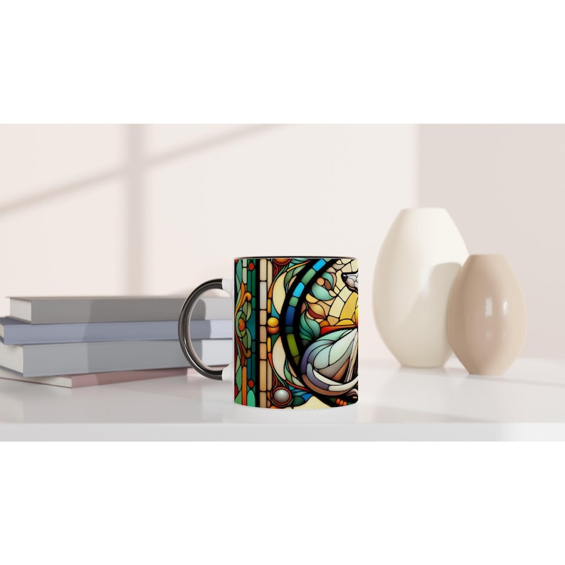 Greyhound, Art Nouveau Stained Glass Effect Artwork - White 11oz Ceramic Mug Bild 7
