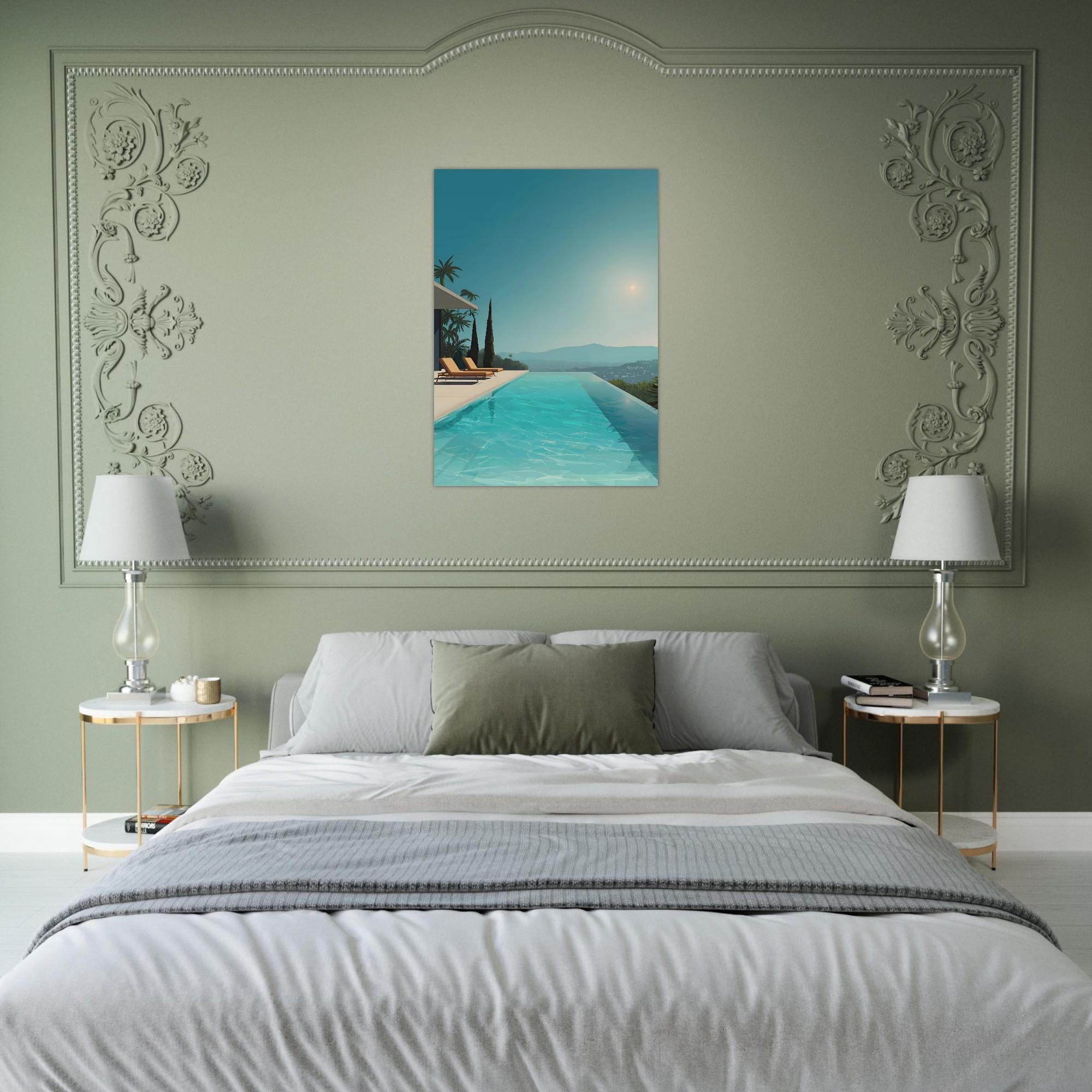 Modern Abstract Print – French Riviera Villa View, Neutral Wall Art (06 ...