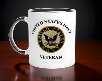 United States Navy Veteran including a brief history:  11oz Ceramic Mug with Black Interior