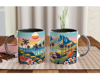 Hawaii, The United States of Coffee (11/50): Land of Surf, Beaches, Flowers and friendships - White 11oz Ceramic Mug with Colour Inside