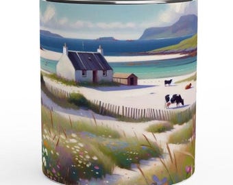 Scottish Hebrides Croft Scene 01: Island Cottage Views - Single White 11oz Ceramic Mug with Color Inside