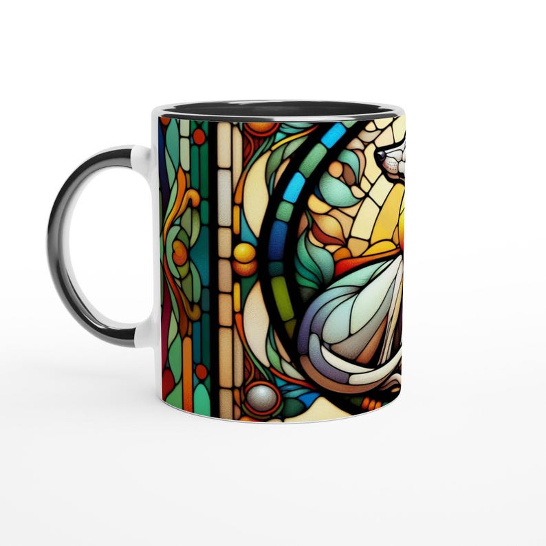 Greyhound, Art Nouveau Stained Glass Effect Artwork - White 11oz Ceramic Mug Bild 3
