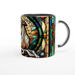 Greyhound, Art Nouveau Stained Glass Effect Artwork - White 11oz Ceramic Mug Bild 5
