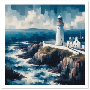 Impresión abstracta de un faro escocés (01/04) - Arte costero - Arte mural único de un faro blanco - Póster de papel mate premium de alta calidad