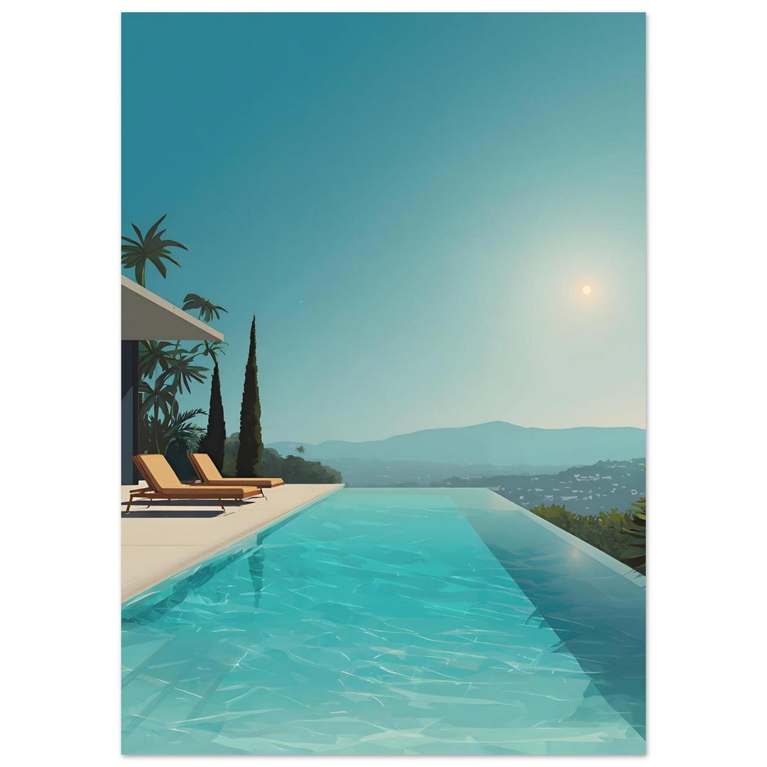 Modern Abstract Print – French Riviera Villa View, Neutral Wall Art (06 ...