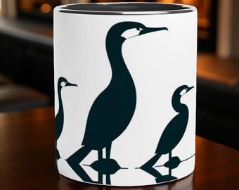 Cormorant Silhouette Mug | Coastal Bird Coffee Cup | Seabird Gift | Nature Lover 11oz Ceramic