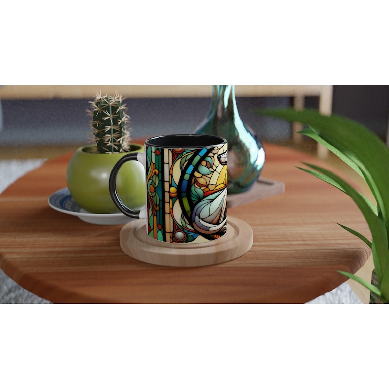 Greyhound, Art Nouveau Stained Glass Effect Artwork - White 11oz Ceramic Mug Bild 6