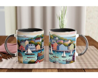 Rhode Island, The United States of Coffee (39/50): Smallest state but Huge history - White 11oz Ceramic Mug with Colour Inside