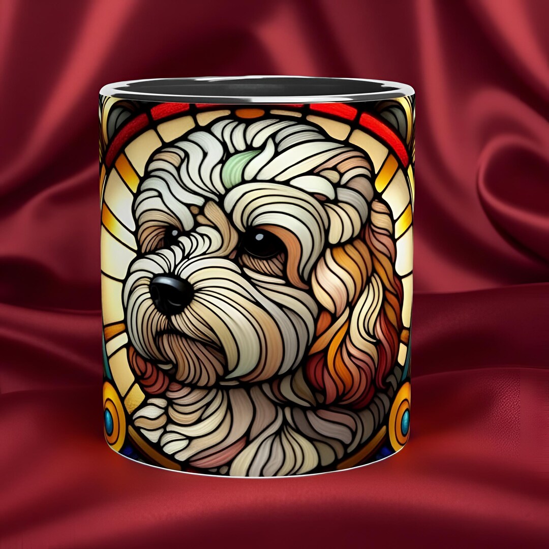 Cockapoo Stained Glass Pattern Cockapoo, Art Nouveau Stained Glass Effect Artwork - White 11oz Ceramic ...