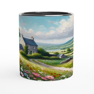 Rural Ireland Summer Mug: Naive Art Ceramic Coffee Cup