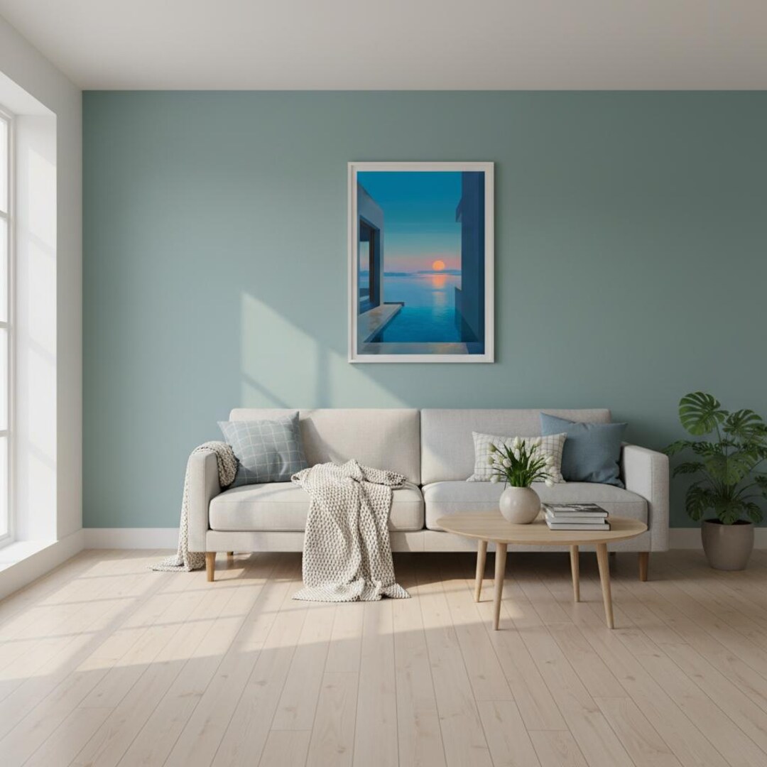 Modern Abstract Print – French Riviera Villa View, Neutral Wall Art (04 ...