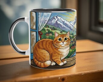 Chamonix (Travel Cat Series) Coffee Mug: Alps Inspired Mug - 11oz Ceramic
